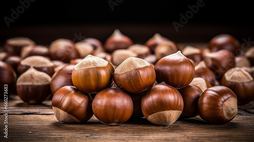 Hazelnuts Photography on Wooden Background with Copy Space
