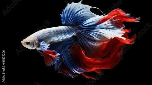 Small fish, Siamese fighting fish, Red fighting fish isolated on black background © @_ greta