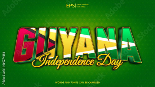 guyana editable text effect with guyana flag pattern suitable for poster design about holiday, Feast day or guyana independence day moment photo