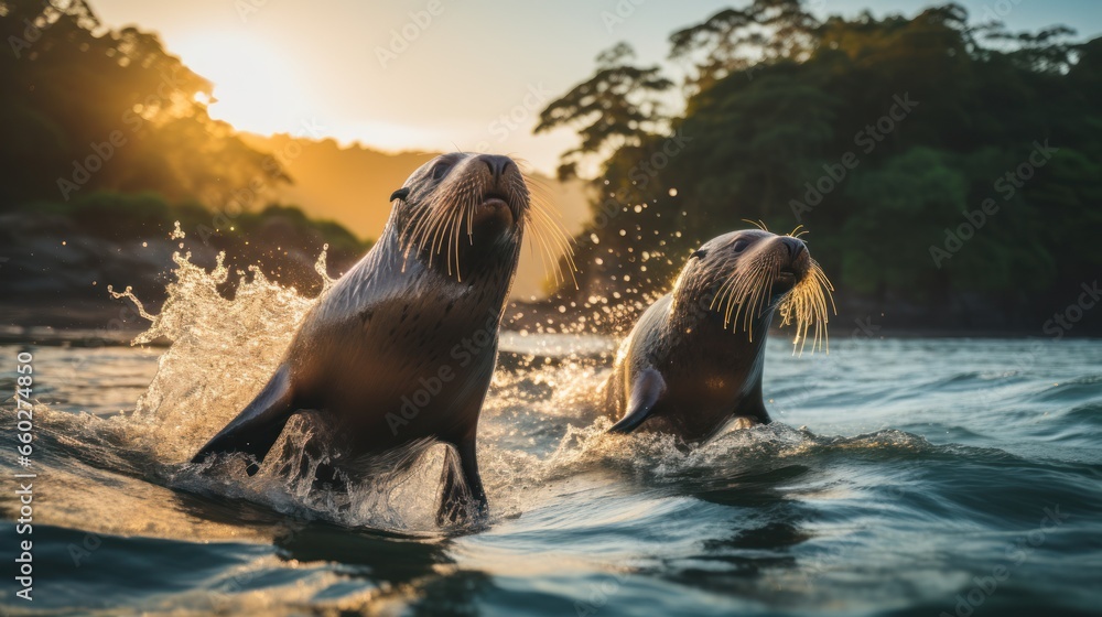 Fototapeta premium jumping seals