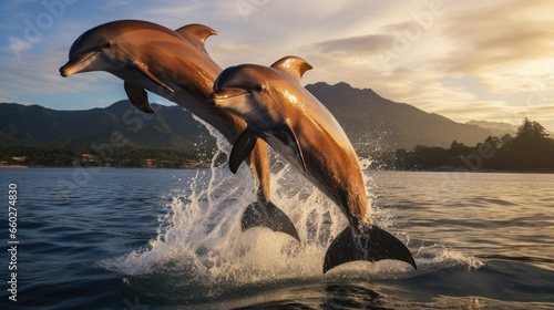 Dolphins leaping in Costa Rica Central America photo