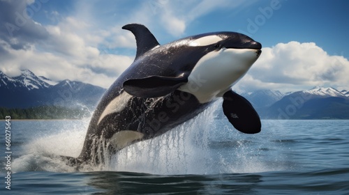 Kamchatka s orca performing impressive leap in Northwest Pacific