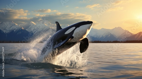Kamchatka s orca performing impressive leap in Northwest Pacific