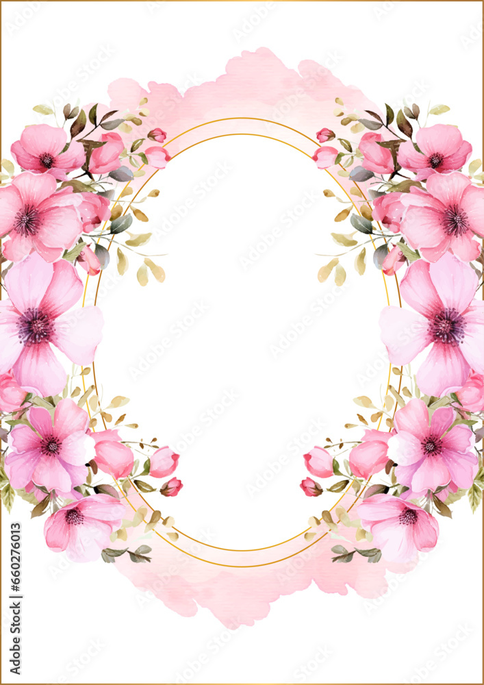 Pink wreath background invitation template with flora and flower