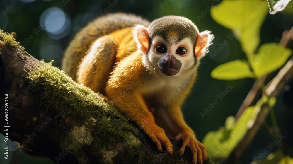 Obraz premium Observe the Ecuadorian jungles squirrel monkey in the Amazon