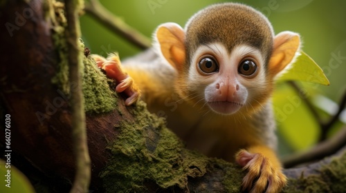 Observe the Ecuadorian jungles squirrel monkey in the Amazon © sirisakboakaew