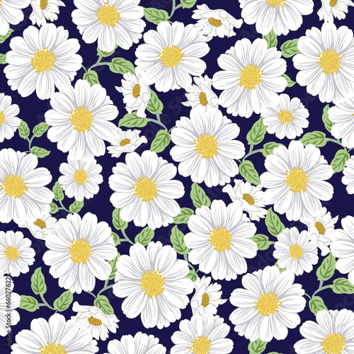 seamless vector flowers pattern navy  background