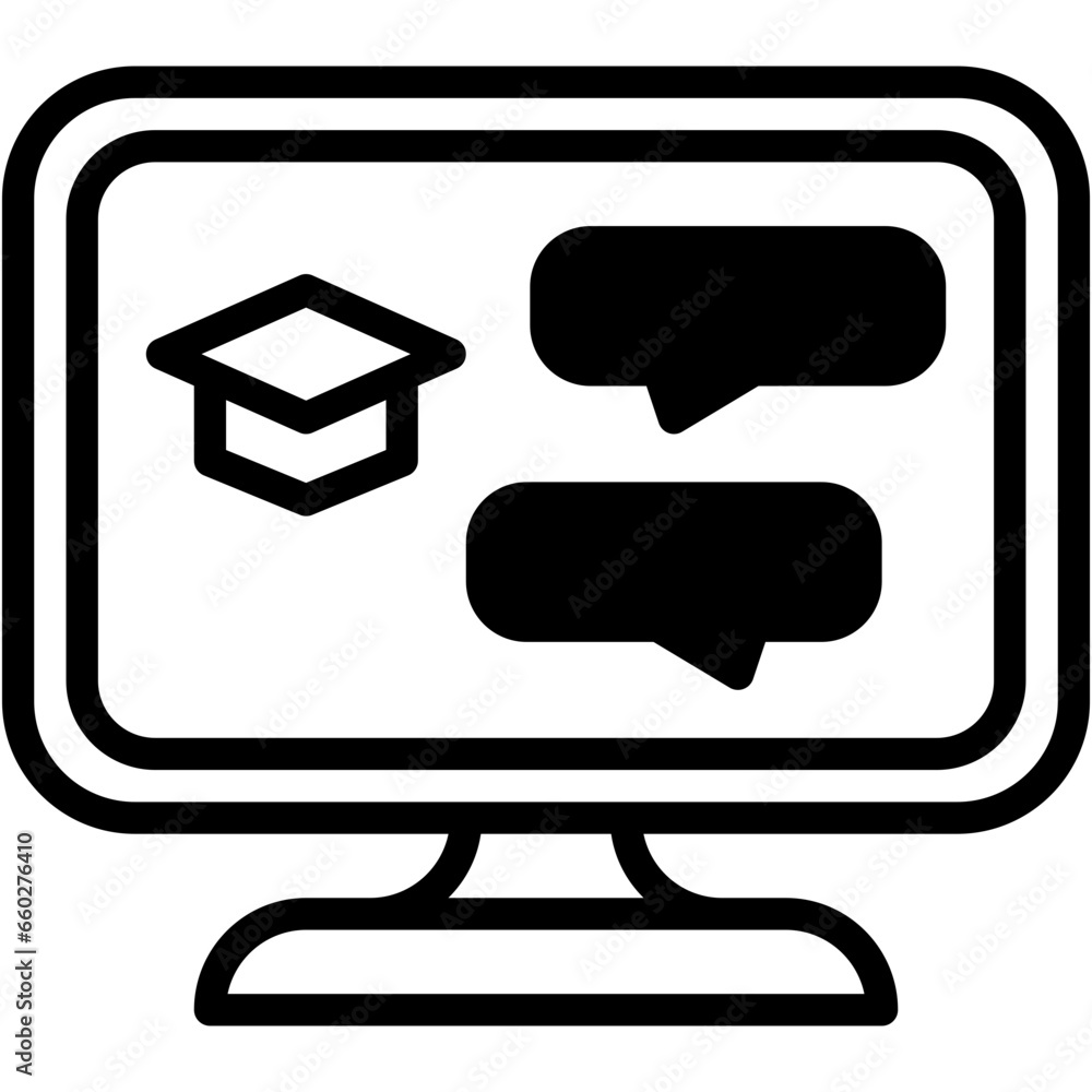 Vector Icon Online Education, Screen, Online Learning, ELearning, Monitor, Mortarboard Vector Icon Online Education, Screen, Online Learning, ELearning, Monitor, Mortarboard