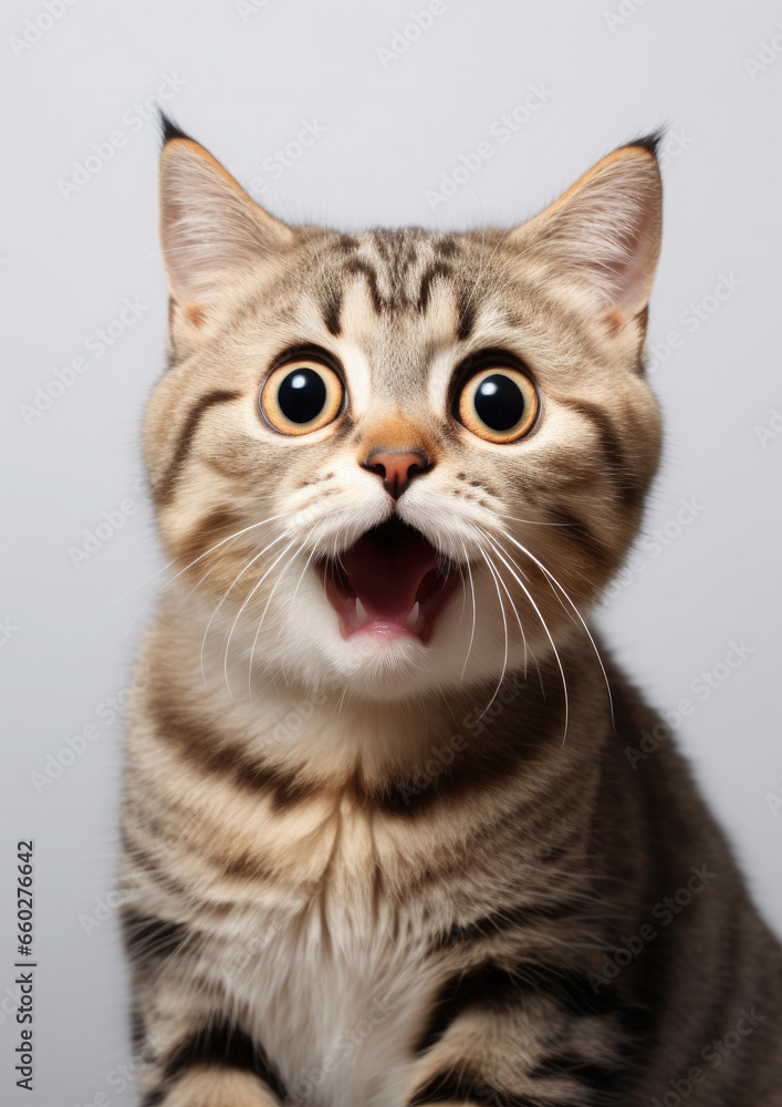 fluffy domestic cat with wide eyes and an open mouth is surprised, emotional portrait of an animal, shocked look, meowing, screaming, facial expression, home pet, feline, whiskers, fur fluffy domestic cat with wide eyes and an open mouth is surprised, emotional portrait of an animal, shocked look, meowing, screaming, facial expression, home pet, feline, whiskers, fur