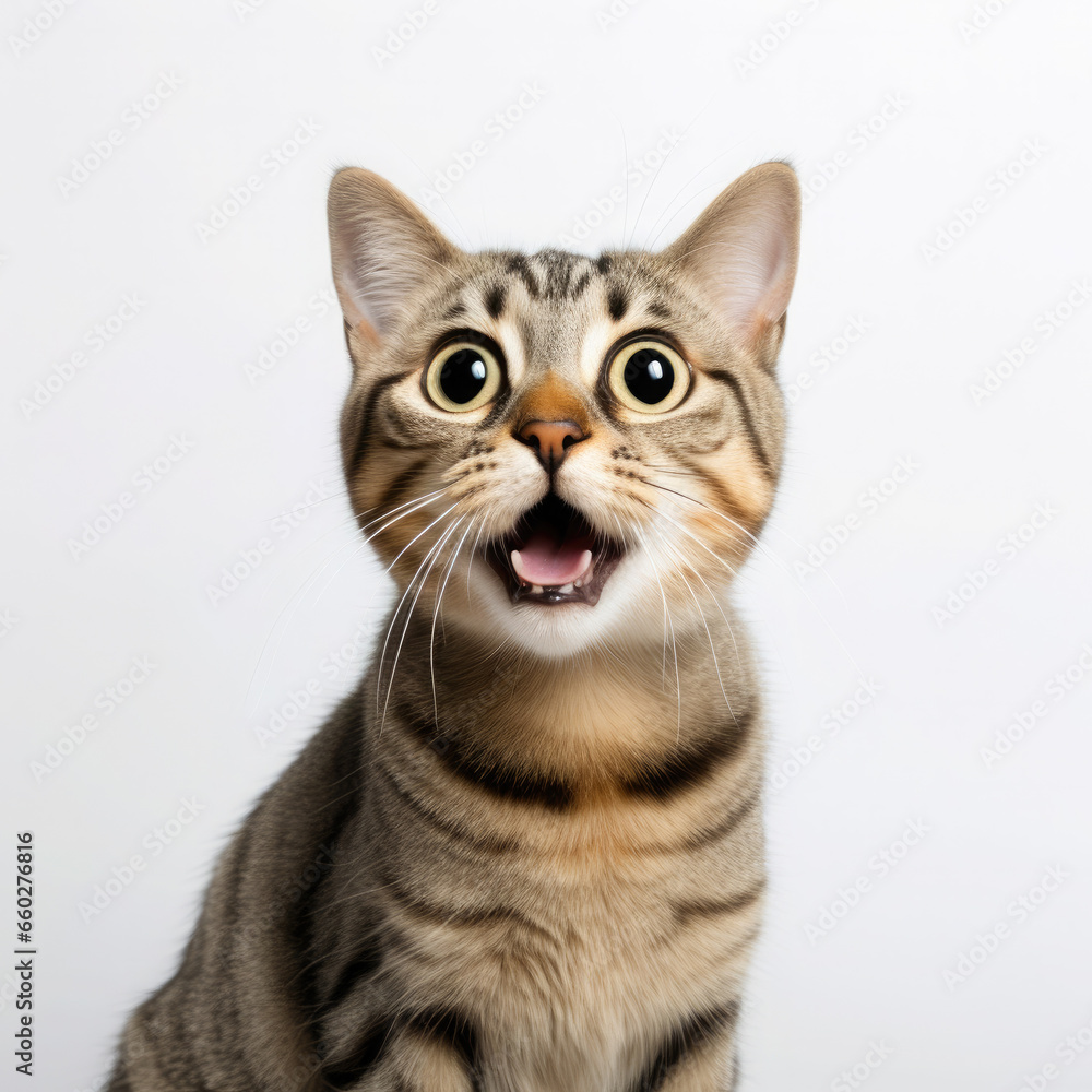 fluffy domestic cat with wide eyes and an open mouth is surprised, emotional portrait of an animal, shocked look, meowing, screaming, facial expression, home pet, feline, whiskers, fur fluffy domestic cat with wide eyes and an open mouth is surprised, emotional portrait of an animal, shocked look, meowing, screaming, facial expression, home pet, feline, whiskers, fur