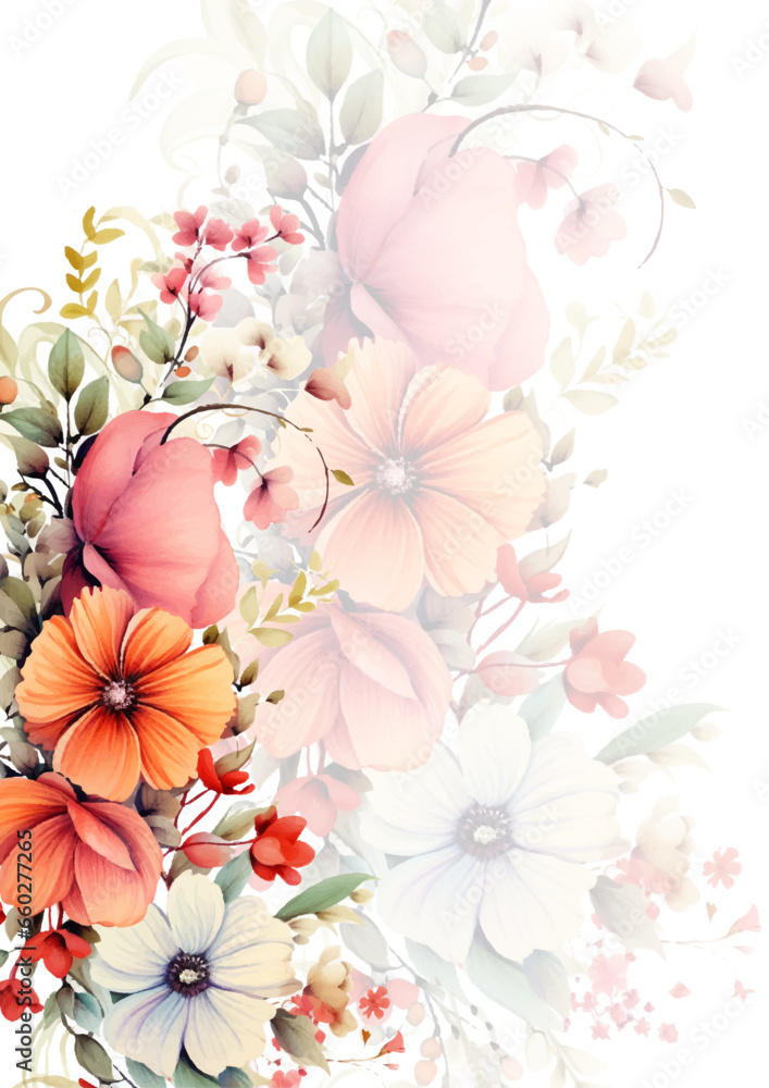 Fototapeta premium Pink orange and white vector realistic golden luxury invitation with flora and flower