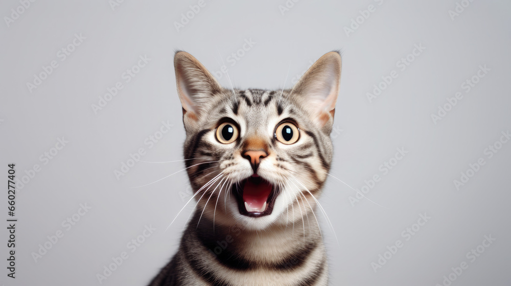 fluffy domestic cat with wide eyes and an open mouth is surprised, emotional portrait of an animal, shocked look, meowing, screaming, facial expression, home pet, feline, whiskers, fur fluffy domestic cat with wide eyes and an open mouth is surprised, emotional portrait of an animal, shocked look, meowing, screaming, facial expression, home pet, feline, whiskers, fur