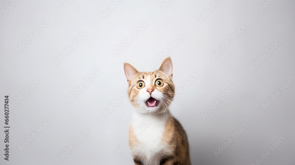 fluffy domestic cat with wide eyes and an open mouth is surprised, emotional portrait of an animal, shocked look, meowing, screaming, facial expression, home pet, feline, whiskers, fur fluffy domestic cat with wide eyes and an open mouth is surprised, emotional portrait of an animal, shocked look, meowing, screaming, facial expression, home pet, feline, whiskers, fur