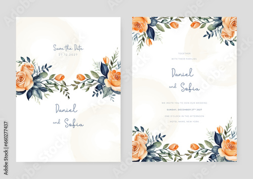 Wallpaper Mural Orange rose set of wedding invitation template with shapes and flower floral border Torontodigital.ca