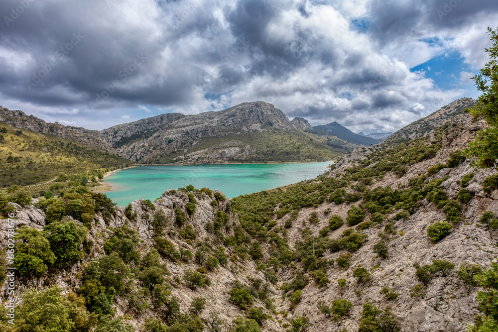 Embassament de Cuber, A reservoir in the Serra de Tramuntana mountains near the highest peak of Mallorca. Balearic Islands Mallorca Spain. Travel agency vacation concept.