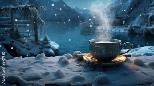 Warm tea in freezing winter