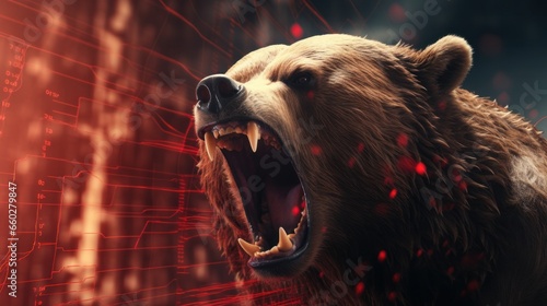 crypto crashing down, bear market, crypto currencies red and going down in the background of the bear