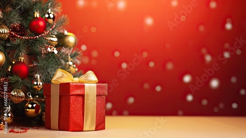 Christmas tree with gift box on the glitter background AI Generative