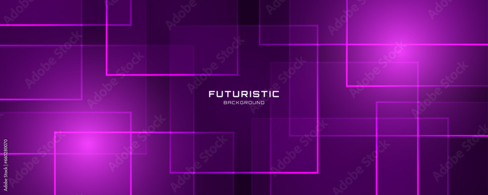 3D purple techno abstract background overlap layer on dark space with glowing squares effect decoration. Modern graphic design element lines style concept for banner, flyer, card, or brochure cover - obrazy, fototapety, plakaty 