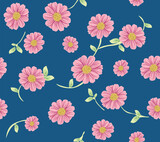 seamless vector flowers pattern on navy  background