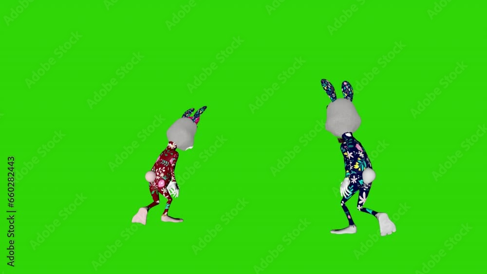 Easter couple rabbits dancing, loop, Green Screen Chromakey Easter couple rabbits dancing, loop, Green Screen Chromakey