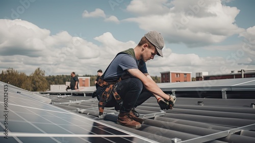A handyman Installing Solar Panels On the Rooftop