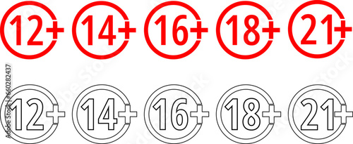 outline silhouette Age limit sign set