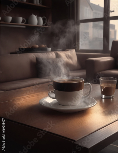 Afternoon break, relaxation, atmospheric, atmospheric cafe, cup, coffee, drink, Generative AI