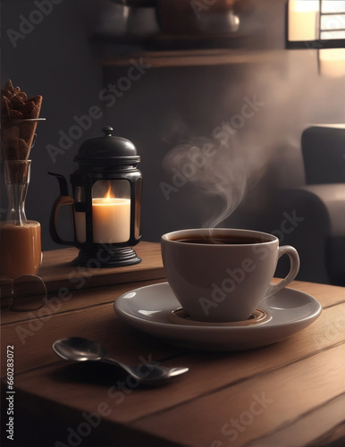Afternoon break, relaxation, atmospheric, atmospheric cafe, cup, coffee, drink, Generative AI