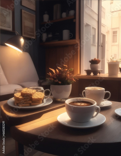 Wallpaper Mural Afternoon break, relaxation, atmospheric, atmospheric cafe, cup, coffee, drink, Generative AI Torontodigital.ca