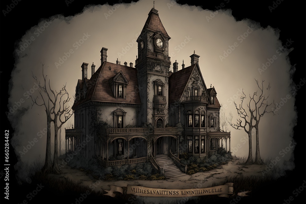 abandoned mansion mistery setting point and click game visuals rusty lake games style game cover hand drawn digital art 