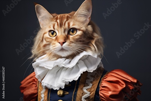 portrait of a amber cat with flemish baroque dressing photo