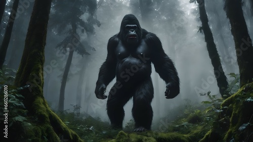 Big gorilla or Bigfoot in the forest.