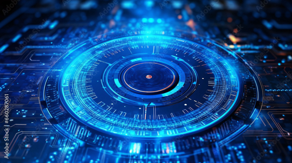 Round blue neon technology high tech dark background, abstract graphic digital futuristic concept design Round blue neon technology high tech dark background, abstract graphic digital futuristic concept design