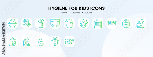 Hygiene icon collection with blue and green gradient outline style. hygiene, clean, sign, medical, collection, water, health. Vector Illustration