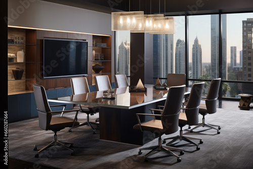 Sophisticated Corporate Boardroom with Ergonomic Furniture, Creating an Atmosphere of Comfort and Productivity for Crucial Decision-Making © Moritz