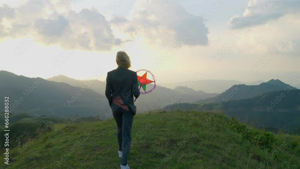 Slow motion shot of a woman celebrating the mid-autumn festival holding a symbol Slow motion shot of a woman celebrating the mid-autumn festival holding a symbol