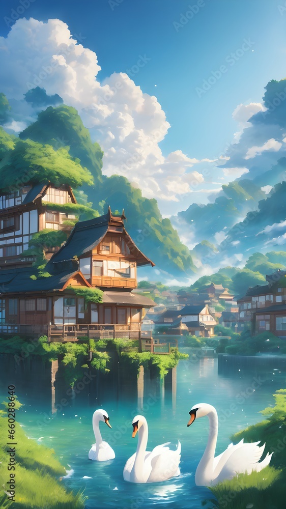 Obraz premium houses on the river 