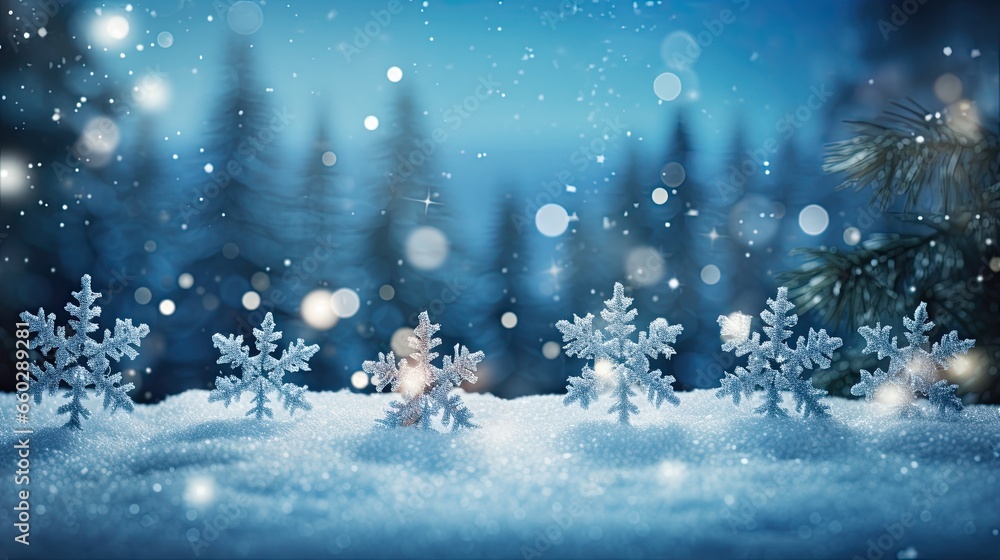 Sparkling blue snowflakes on the winter background Ai Generative Sparkling blue snowflakes on the winter background Ai Generative