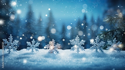 Sparkling blue snowflakes on the winter background Ai Generative © Tebha Workspace