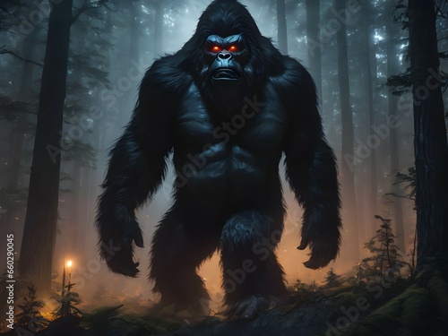 Big gorilla or Bigfoot in the forest © pla2u
