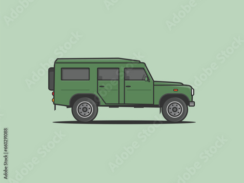 minimal illustration of a green landrover defender jeep 4x4 