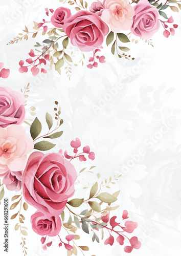 Pink and white vector frame with foliage pattern background with flora and flower