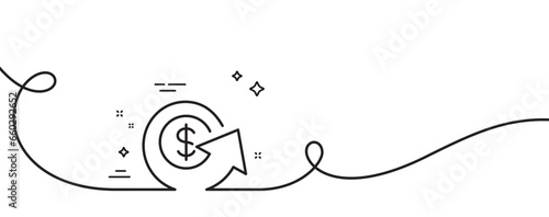 Dollar exchange line icon. Continuous one line with curl. Money refund sign. Cashback symbol. Dollar exchange single outline ribbon. Loop curve pattern. Vector
