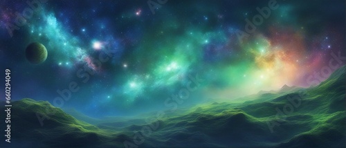 the cosmos, galaxy, blue and green