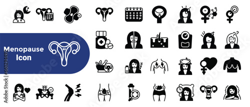 Menopause vector icon set. Line editable medical icons.