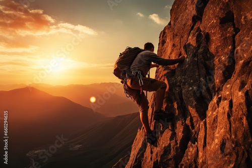 Man Climbing on Rock Mountain