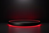 red light round podium and black background for mock up