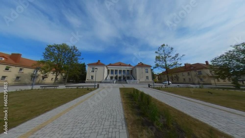 The Palace of Culture in Naujoji Akmene, Lithuania. Slow Motion Footage. photo