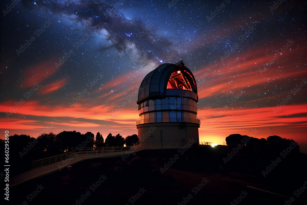 Telescope on Top of Hill at Night Telescope on Top of Hill at Night